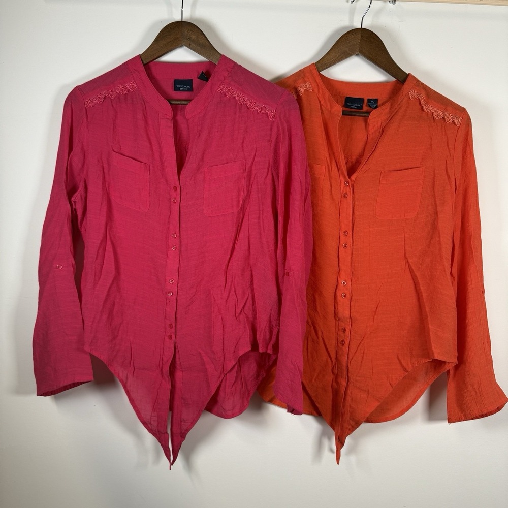Westbound Petites Women's Button Down Sheer Shirt Size Large Petite Bundle Of 2